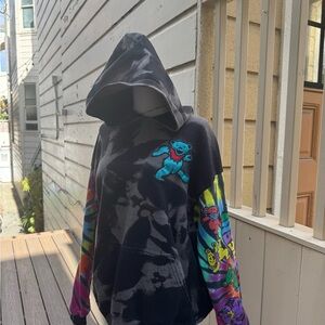 Grateful Dead Tie-Dye Dancing Bear Hoodie Bleached, Handmade, Patchwork